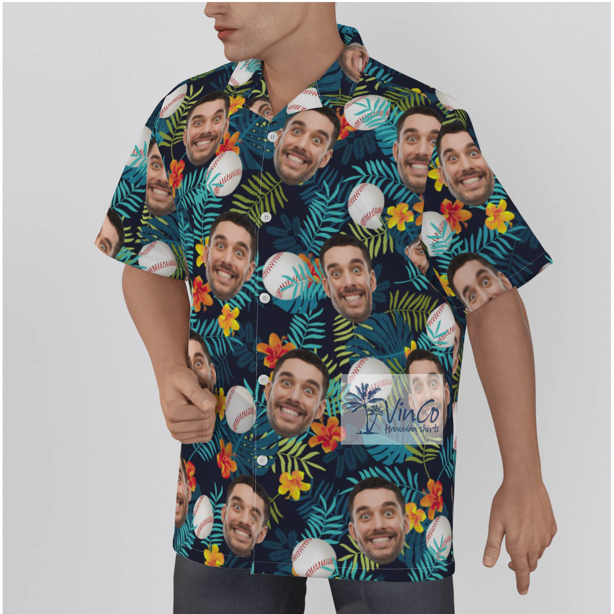 Funny Custom Face Baseball Tropical Hawaiian Shirt