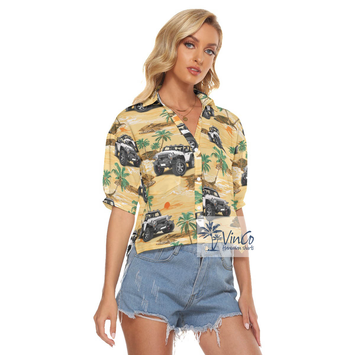 Custom Tropical Hawaiian Cropped Shirt With Car