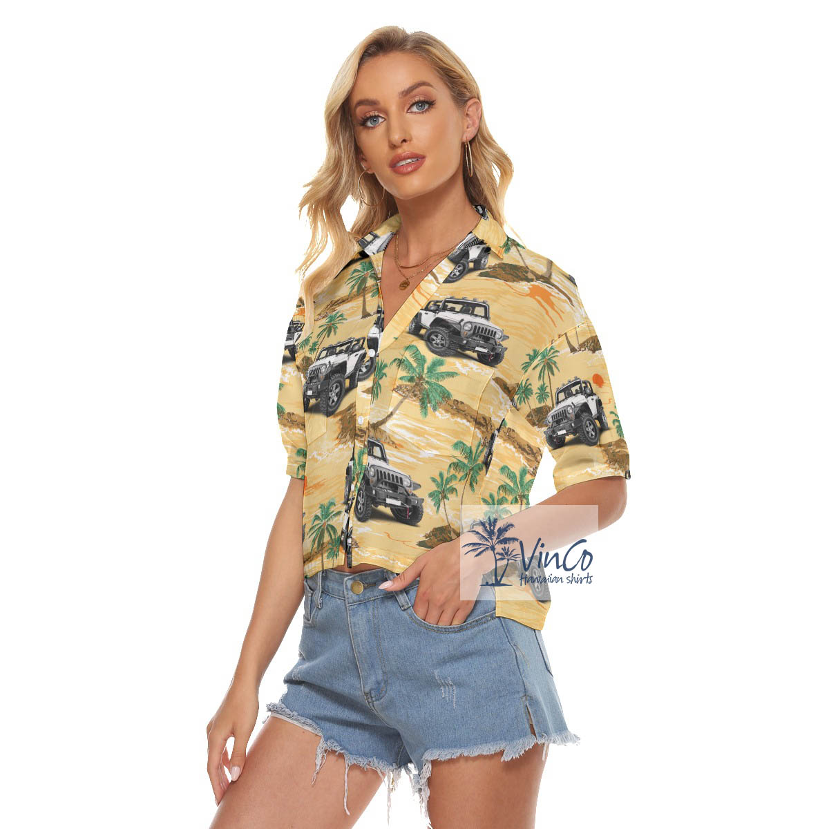 Custom Tropical Hawaiian Cropped Shirt With Car