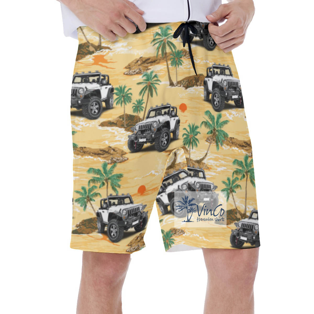 Customize Hawaiian Swim Trunks With Car Image