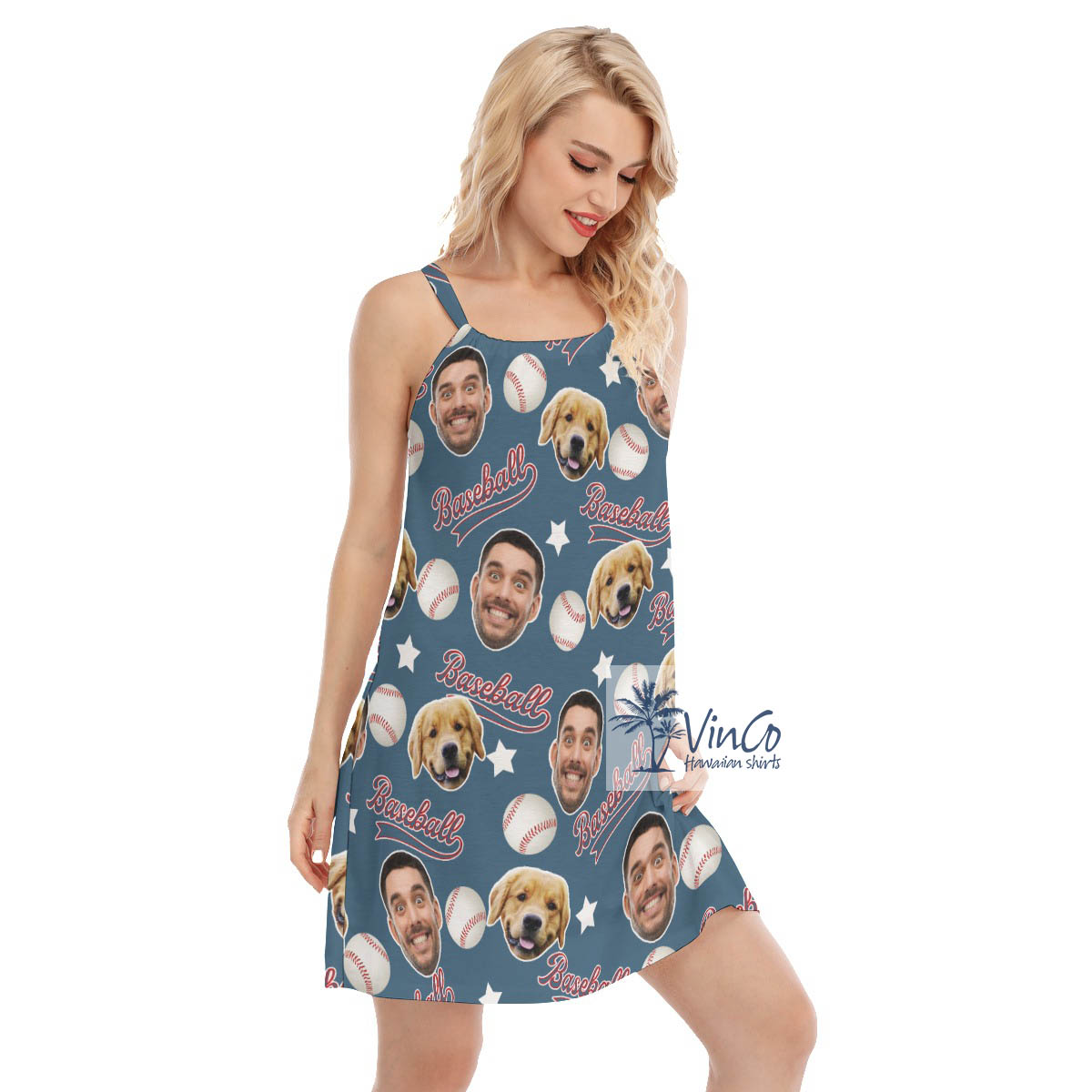 Funny Baseball Custom Face Hawaiian Cami Dress
