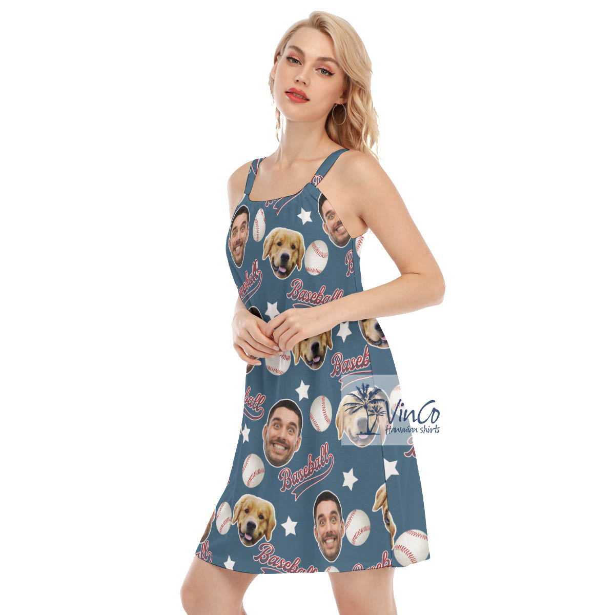 Funny Baseball Custom Face Hawaiian Cami Dress
