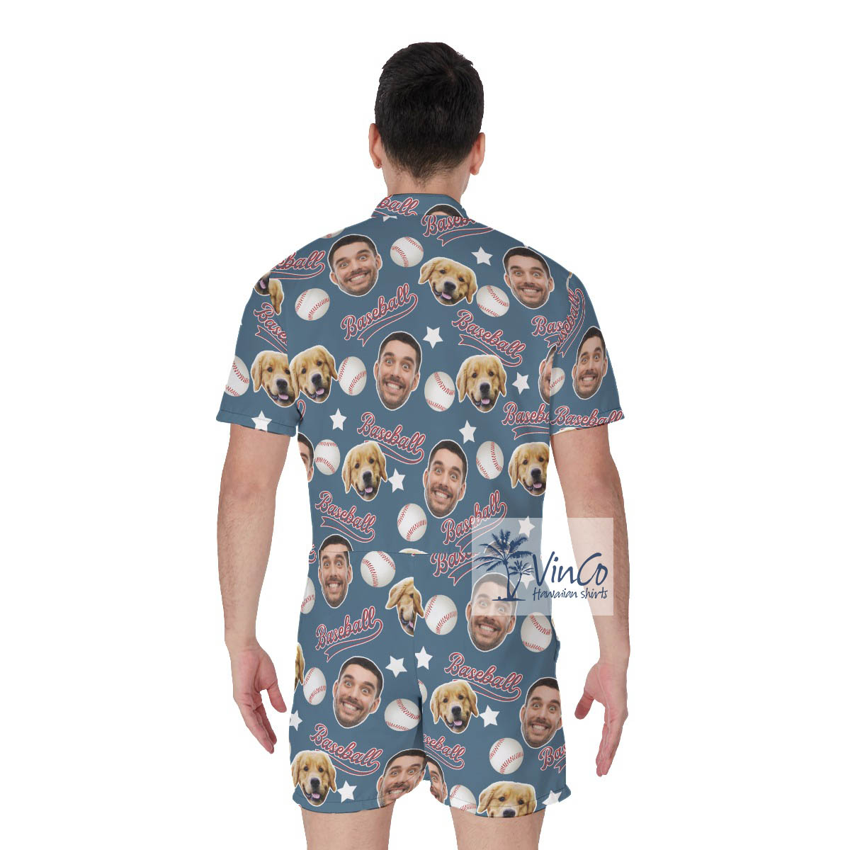 Unique Custom Baseball Men's Hawaiian Romper With Face