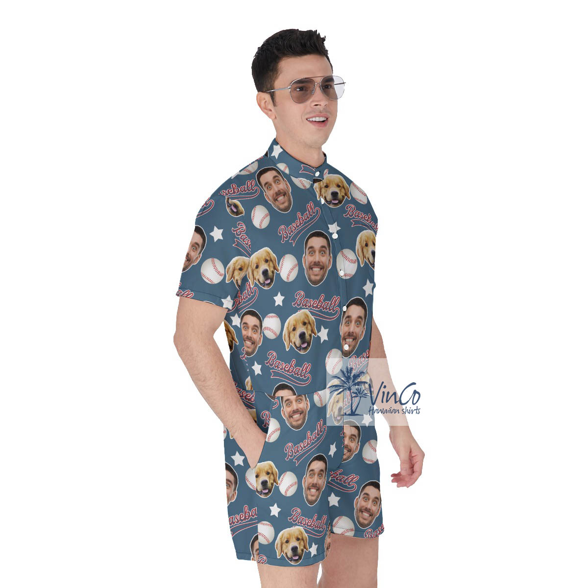 Unique Custom Baseball Men's Hawaiian Romper With Face