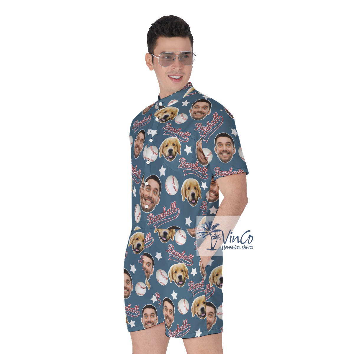 Unique Custom Baseball Men's Hawaiian Romper With Face