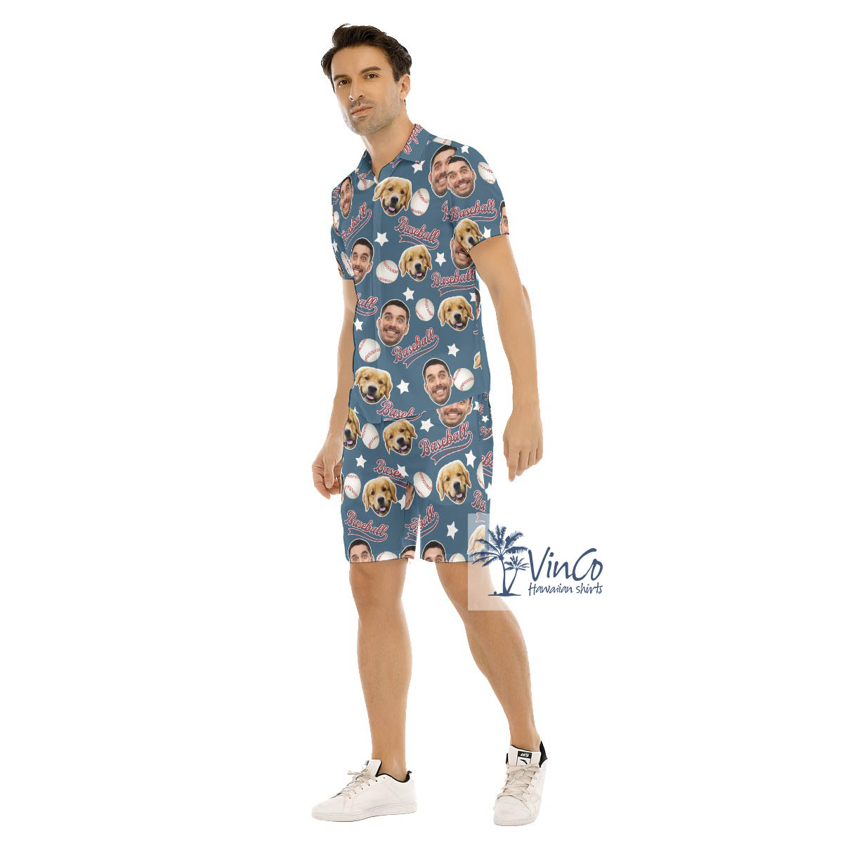 Baseball Custom Face Hawaiian Shirt And Matching Shorts For Men