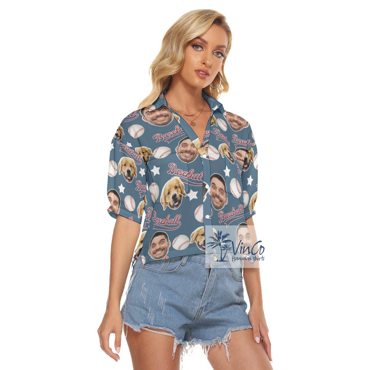 Funny Custom Baseball Hawaiian Cropped Shirt With Face
