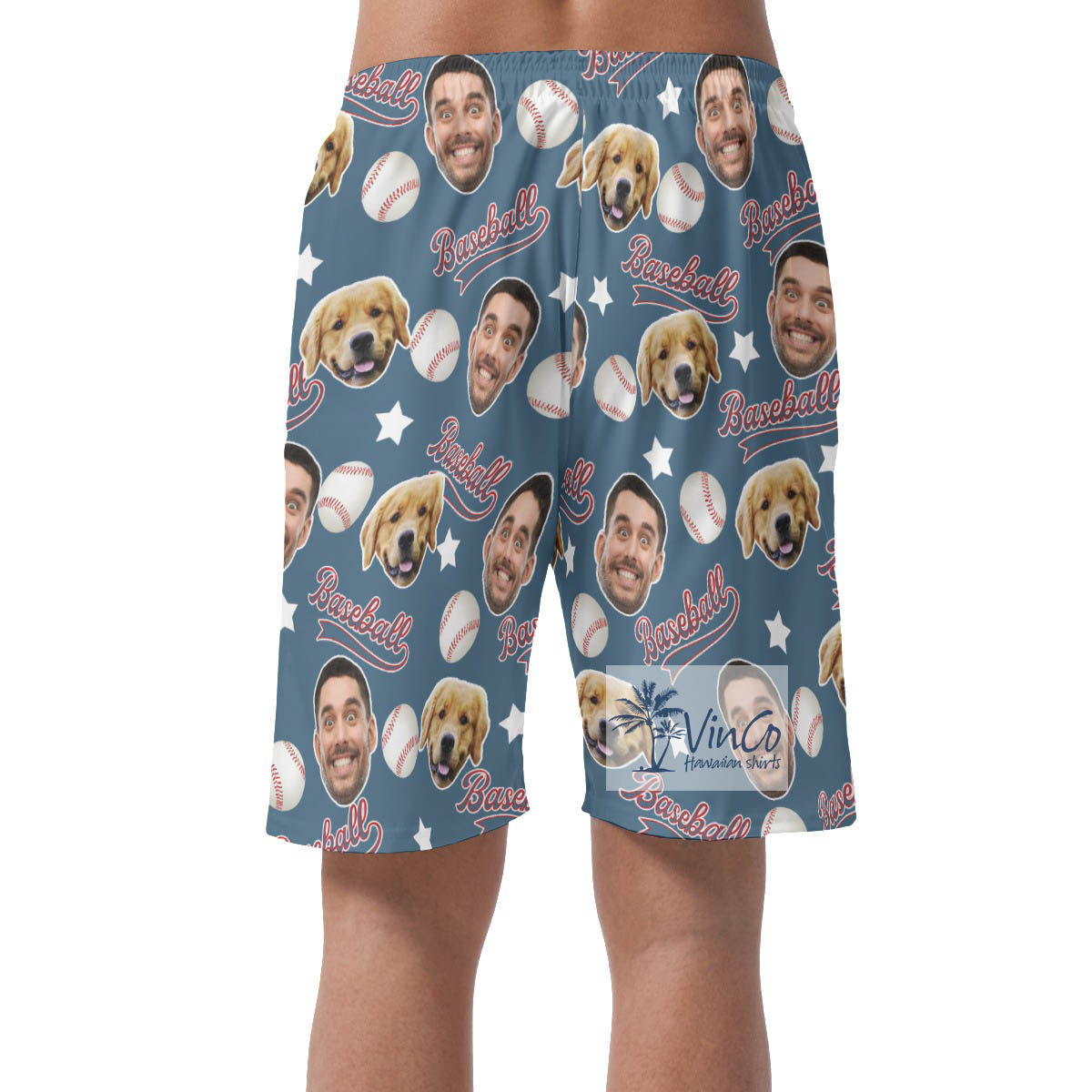 Custom Face Baseball Hawaiian Beach Shorts For Men