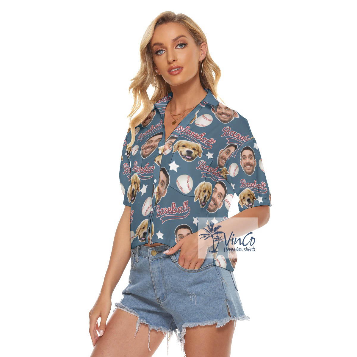 Funny Custom Baseball Hawaiian Cropped Shirt With Face