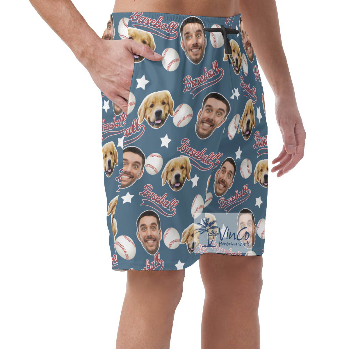 Custom Face Baseball Hawaiian Beach Shorts For Men