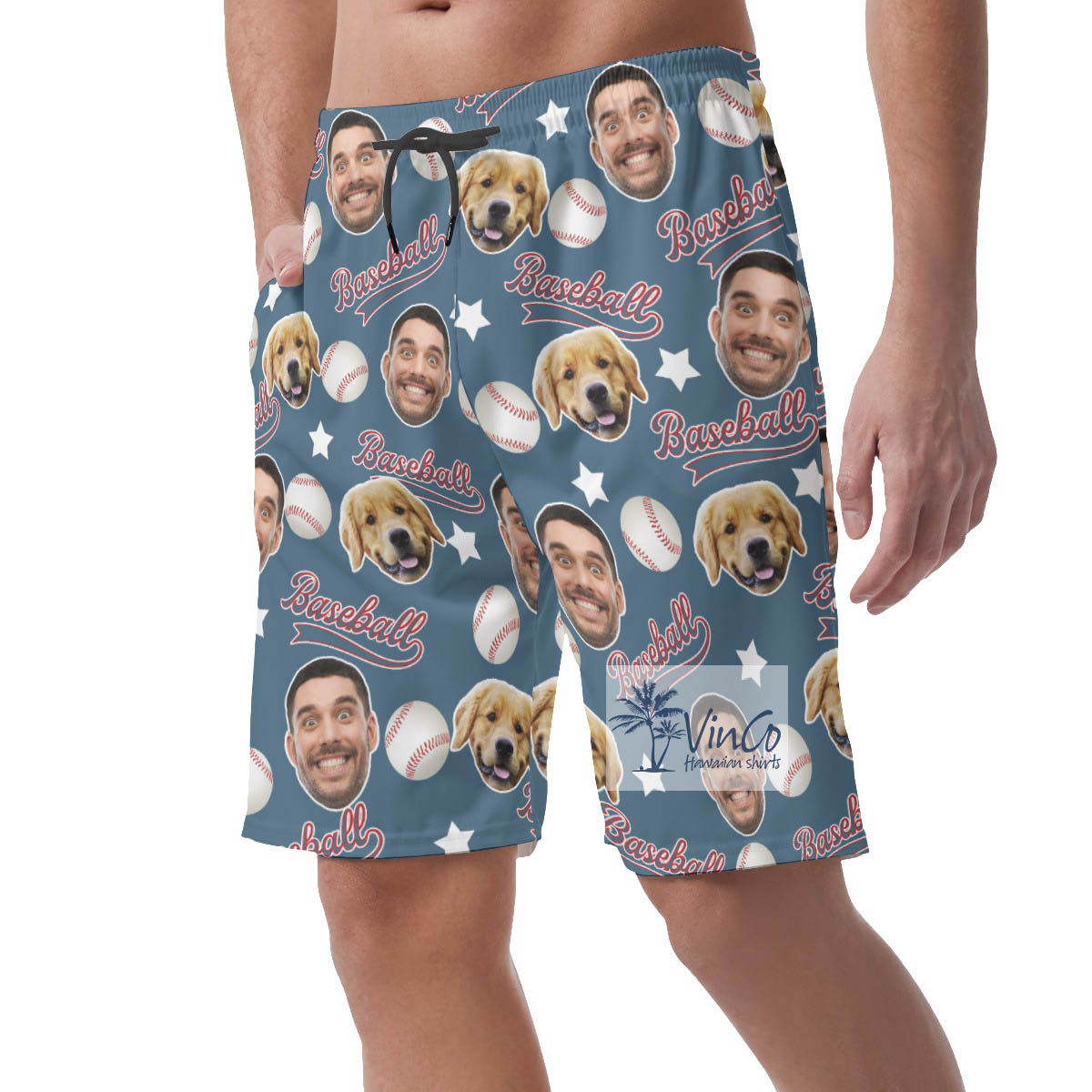 Custom Face Baseball Hawaiian Beach Shorts For Men