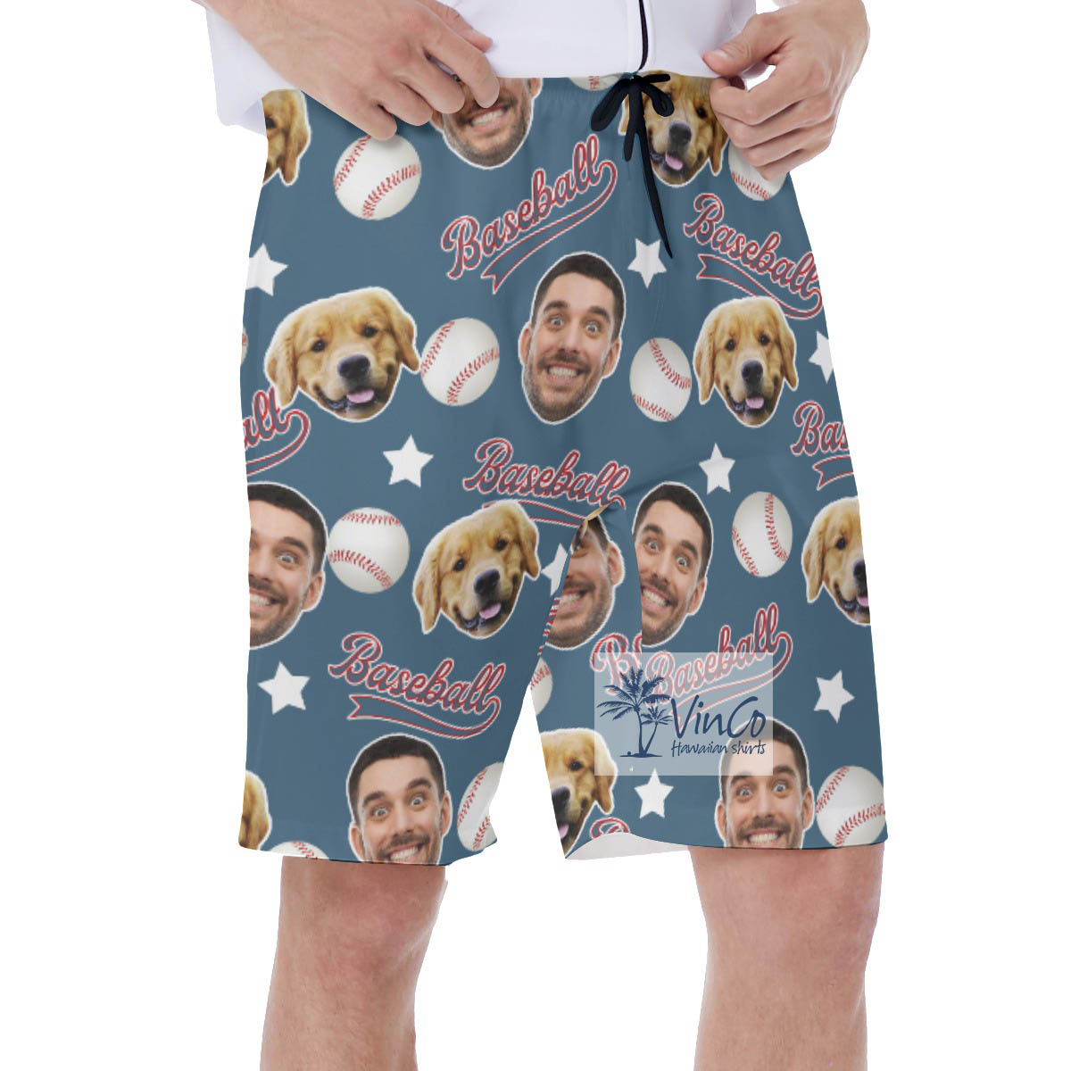 Baseball Lover Custom Face Hawaiian Swim Trunks For Men