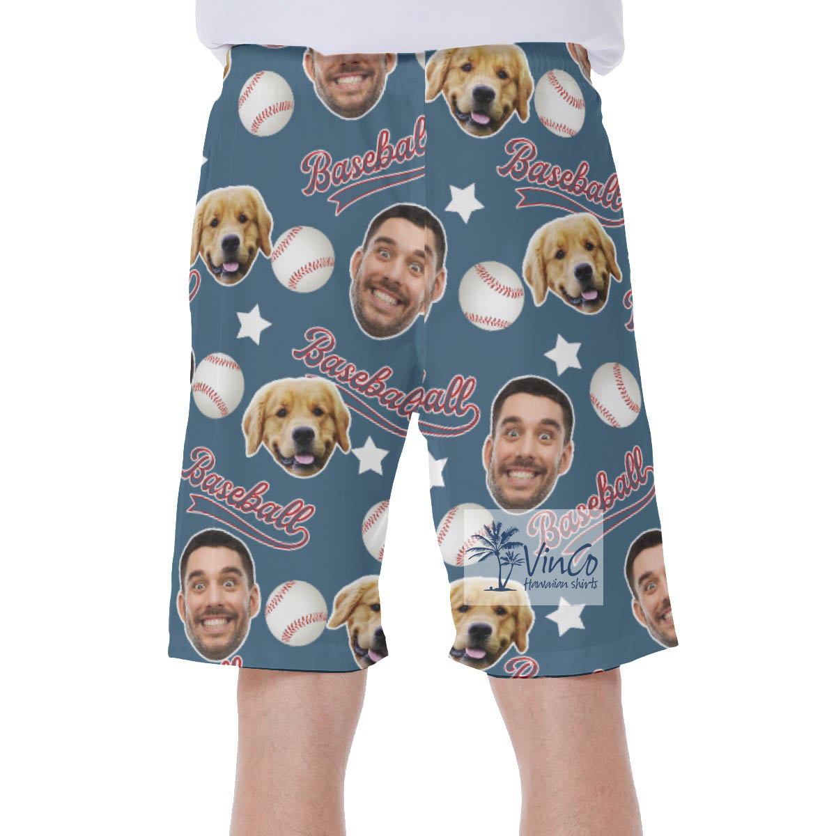 Baseball Lover Custom Face Hawaiian Swim Trunks For Men