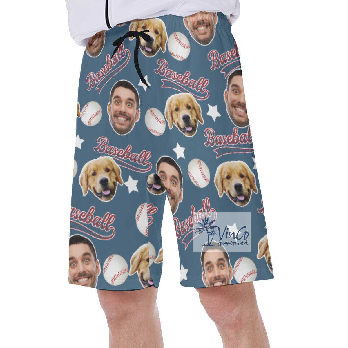 Baseball Lover Custom Face Hawaiian Swim Trunks For Men
