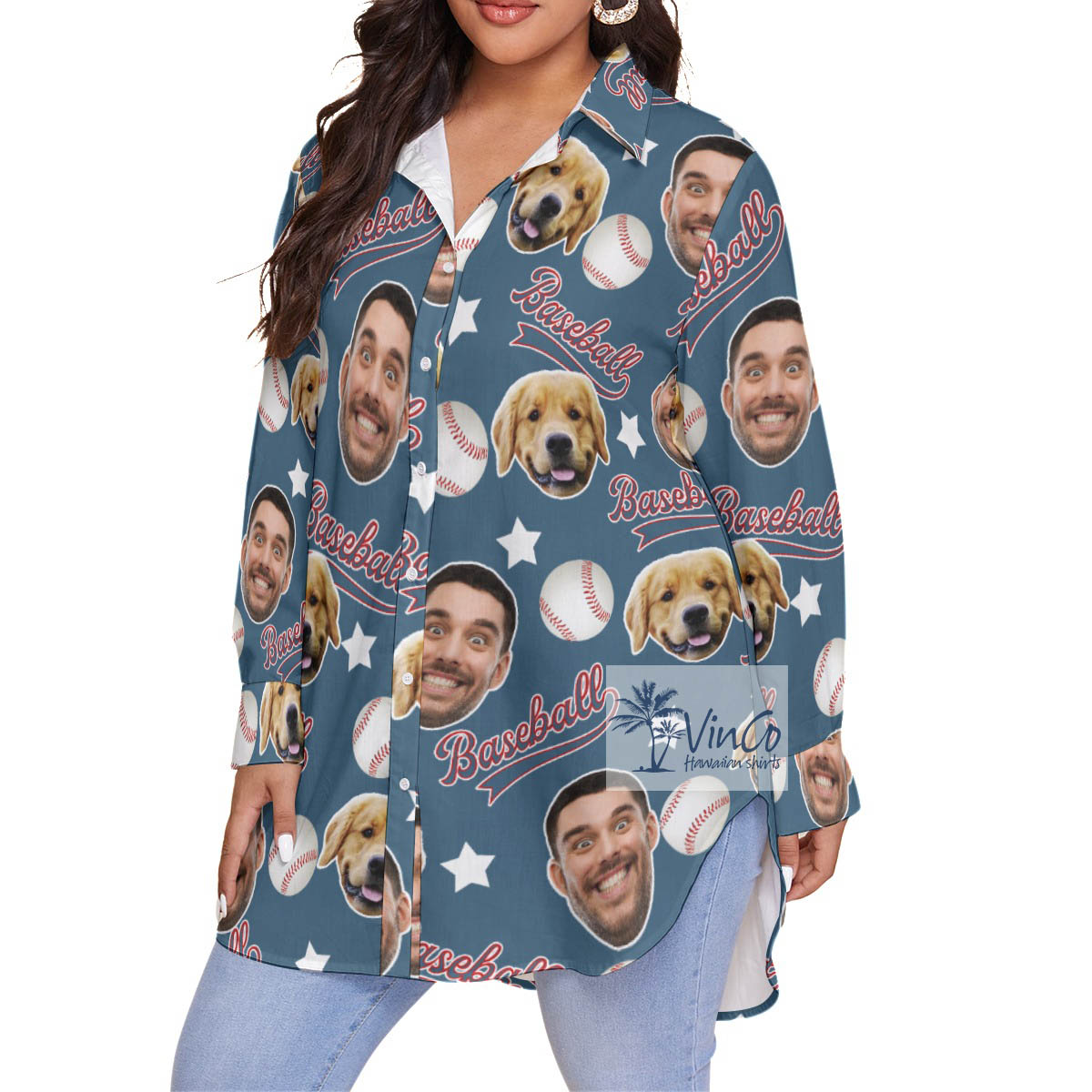 Custom Face Baseball Women's Aloha Blouse Shirt