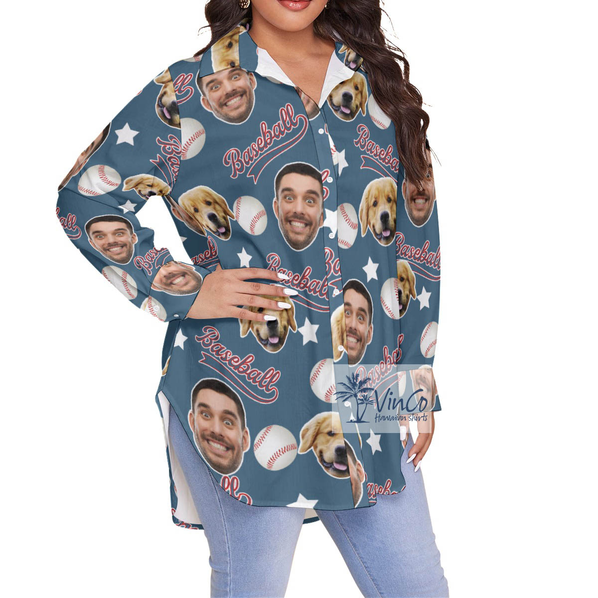 Custom Face Baseball Women's Aloha Blouse Shirt