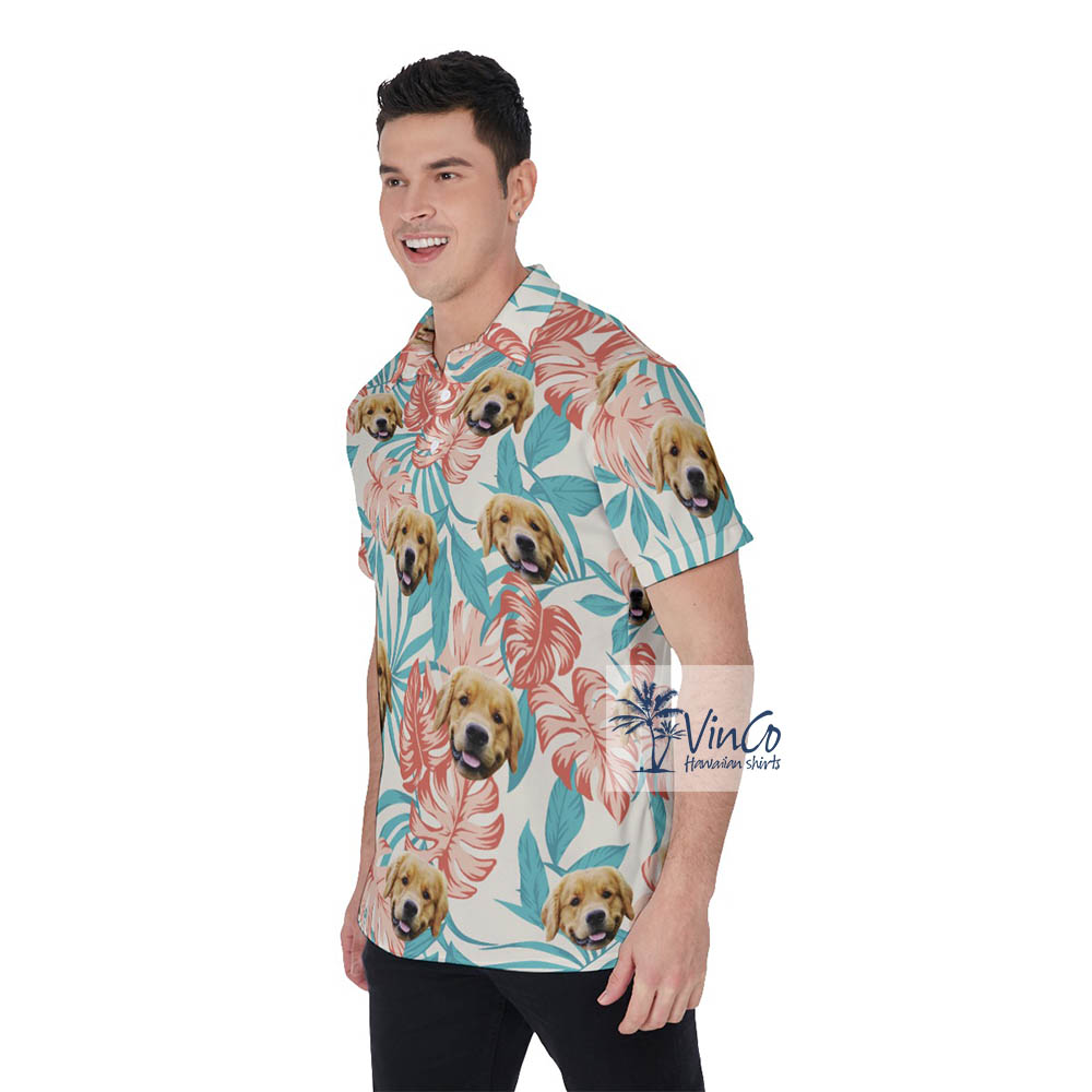 Floral Custom Pet Face Aloha Polo Golf Shirt For Men