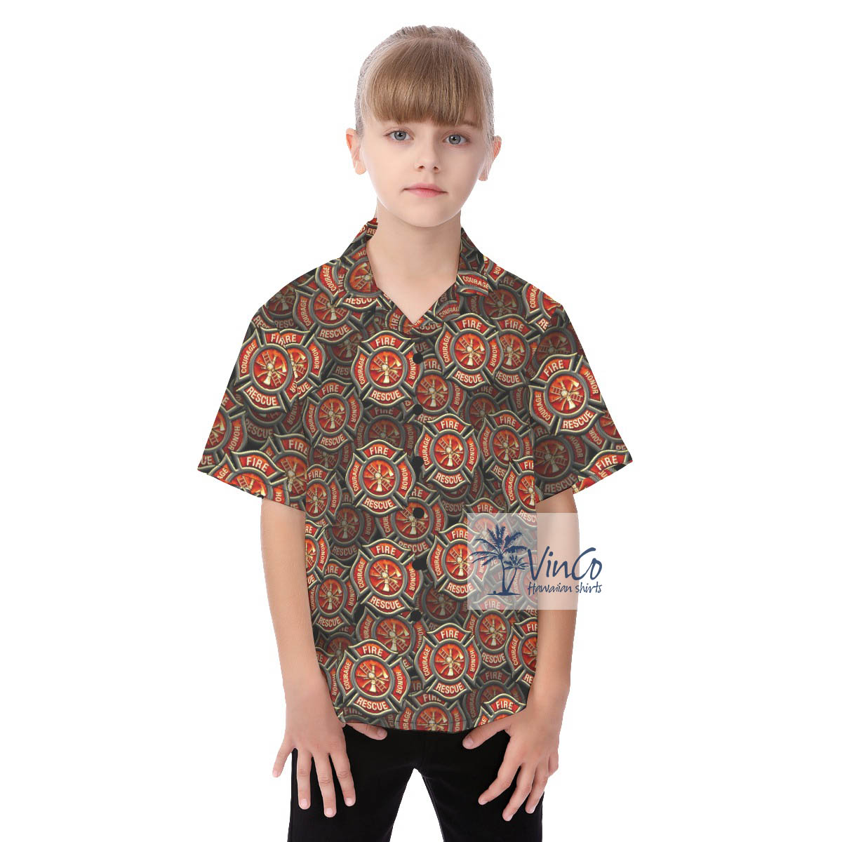 Cute Firefighter Fire Hero Courage Hawaiian Shirt For Kids - variant image 1