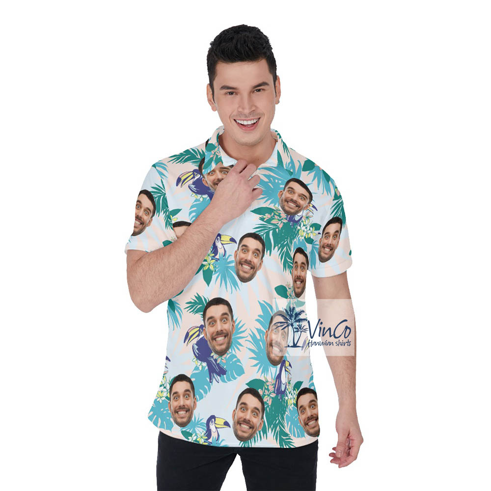 Custom Multiple Faces Golf Shirt For Men with Blue Parrot Theme - variant image 1