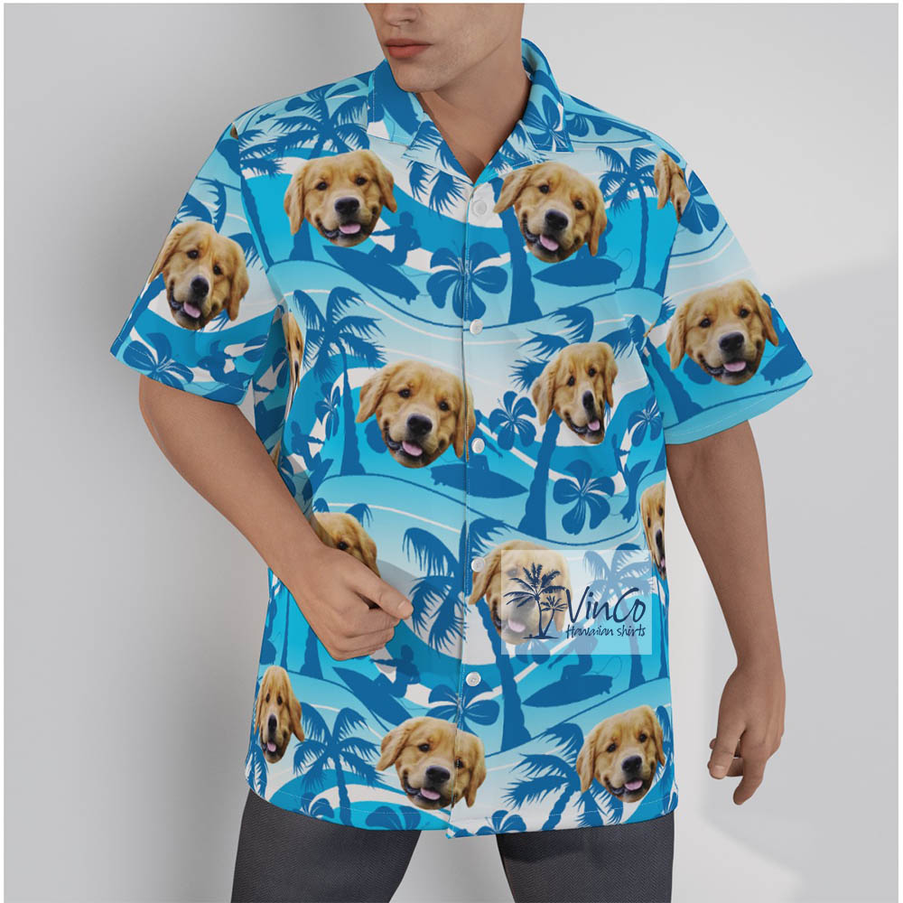 Blue Custom Dog Face Hawaiian Shirt For Beach Vacation - variant image 1