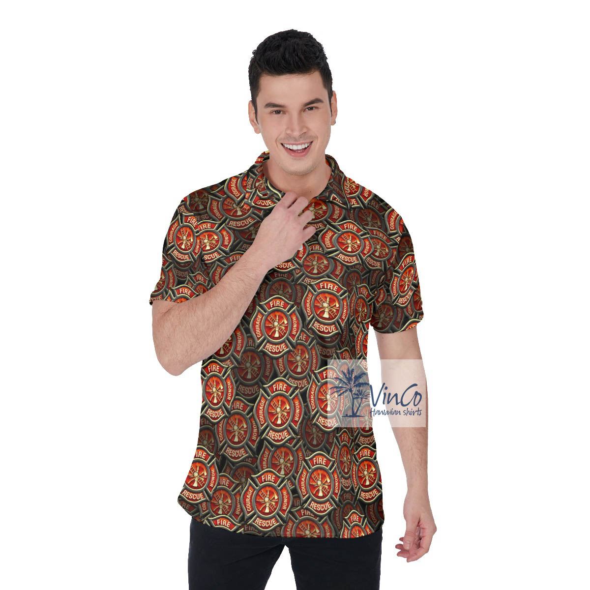 Cool Honor Courage Fire Firefighter Hawaiian Polo Shirt - variant image 1
