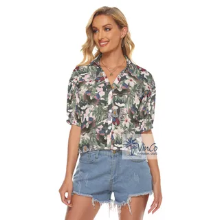 American Eagle Gun Tactical Hibiscus Hawaiian Crop Top Shirt For Women