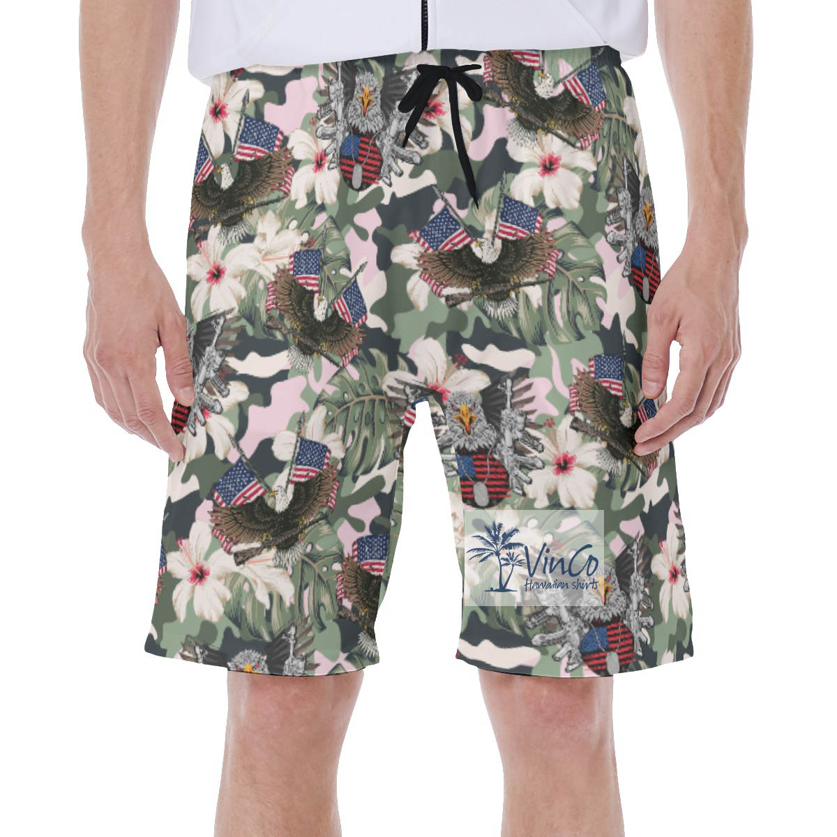 Cool American Eagle Gun Floral Army Hawaiian Swimwear For Men - variant image 1