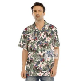 American Eagle With Gun Tactical Camo Hibiscus Hawaiian Shirt