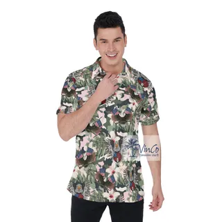 Cool American Eagle Army Camo Hibiscus Hawaiian Polo Shirt