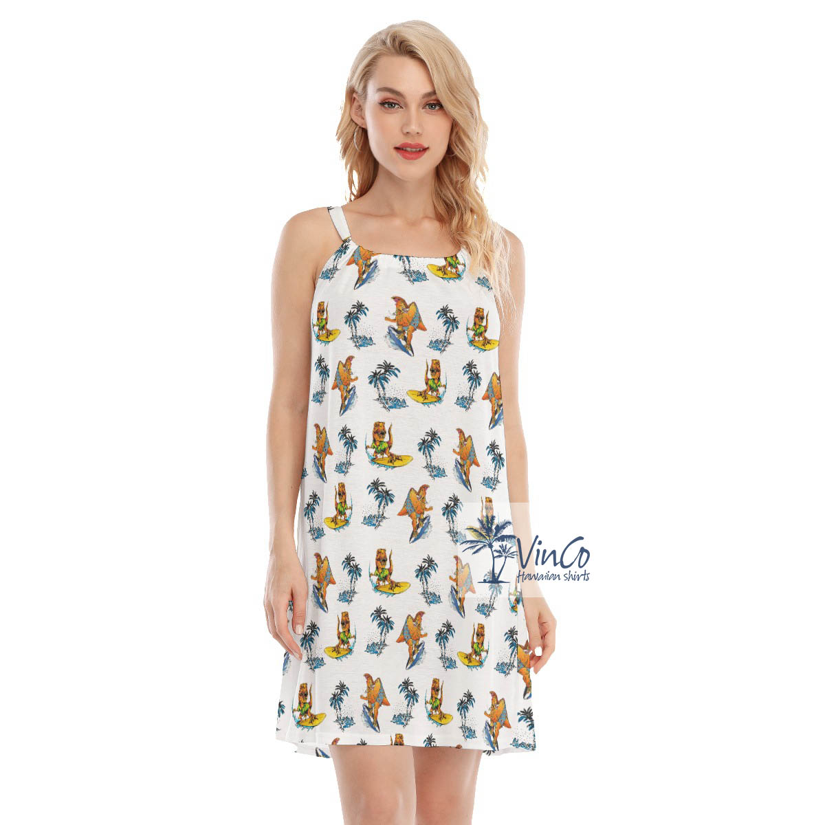 Cool Dinosaur Surfing Hawaiian Summer Dresses For Women - variant image 1