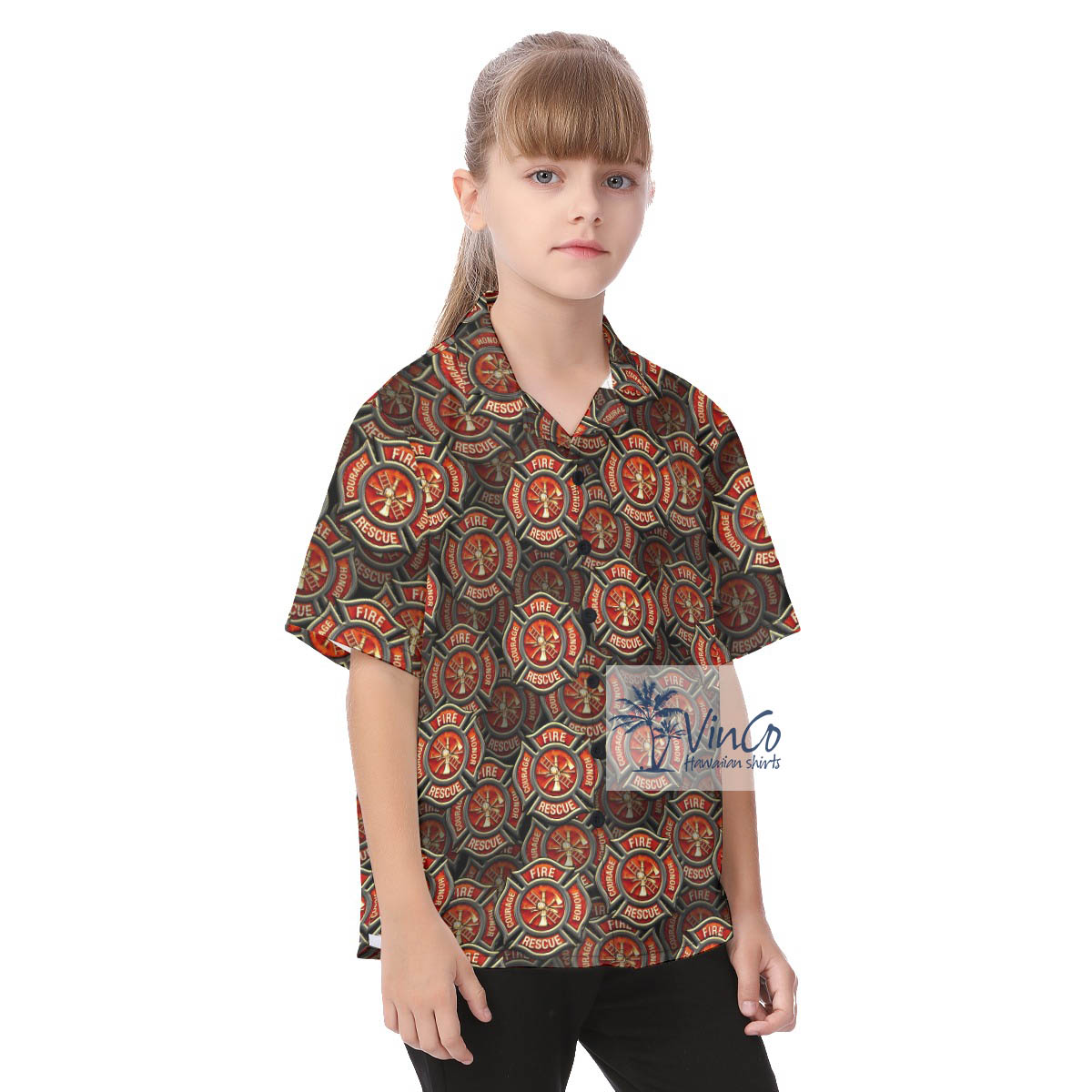 Cute Firefighter Fire Hero Courage Hawaiian Shirt For Kids