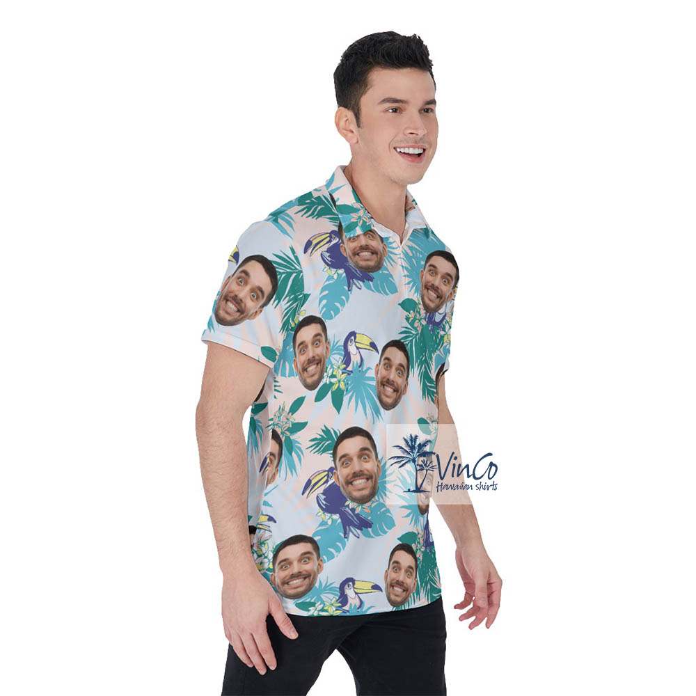 Custom Multiple Faces Golf Shirt For Men with Blue Parrot Theme