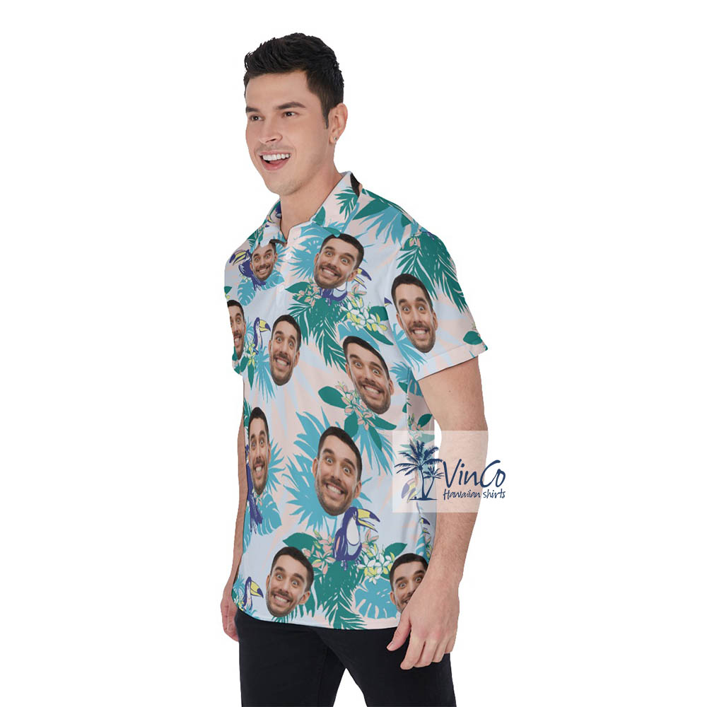 Custom Multiple Faces Golf Shirt For Men with Blue Parrot Theme