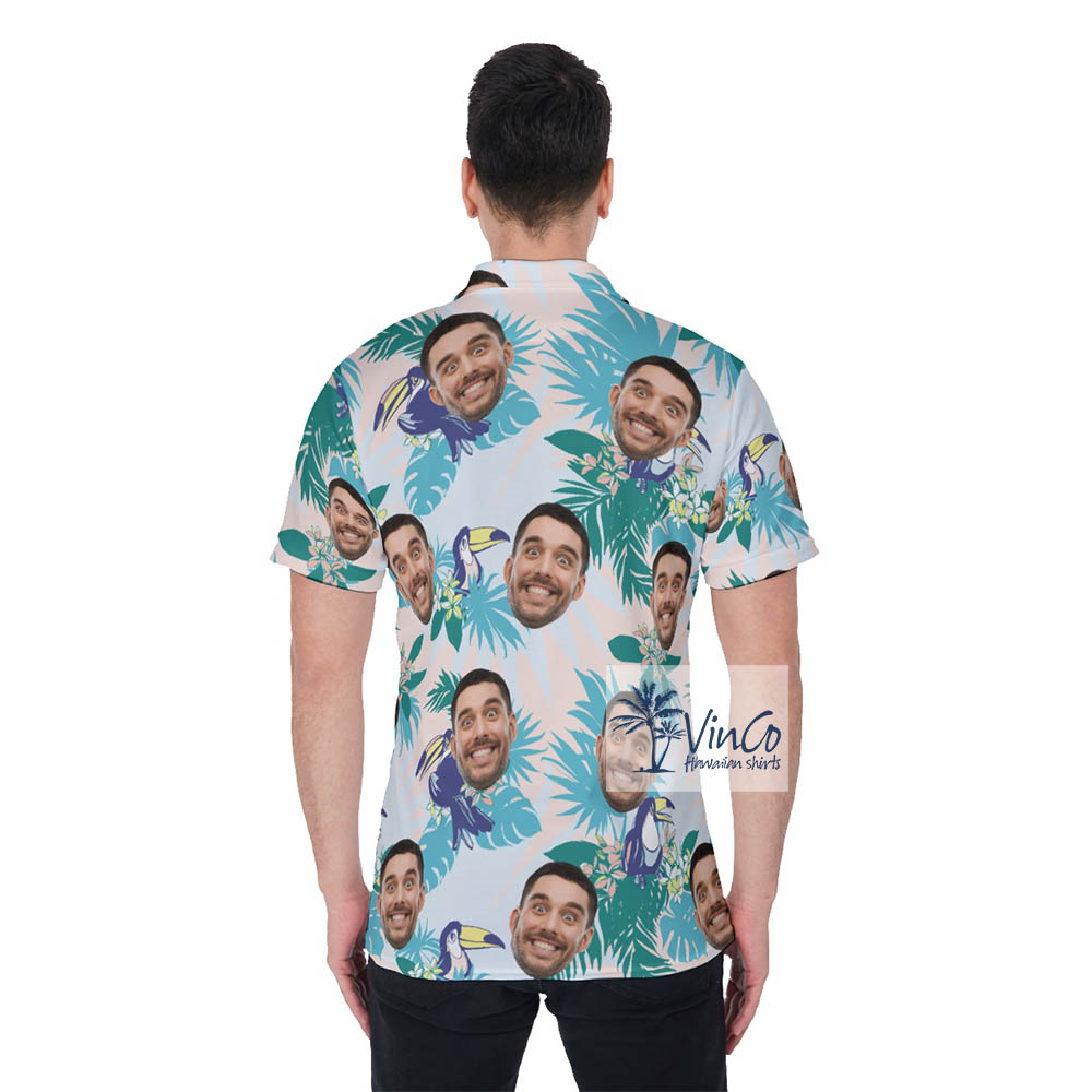 Custom Multiple Faces Golf Shirt For Men with Blue Parrot Theme