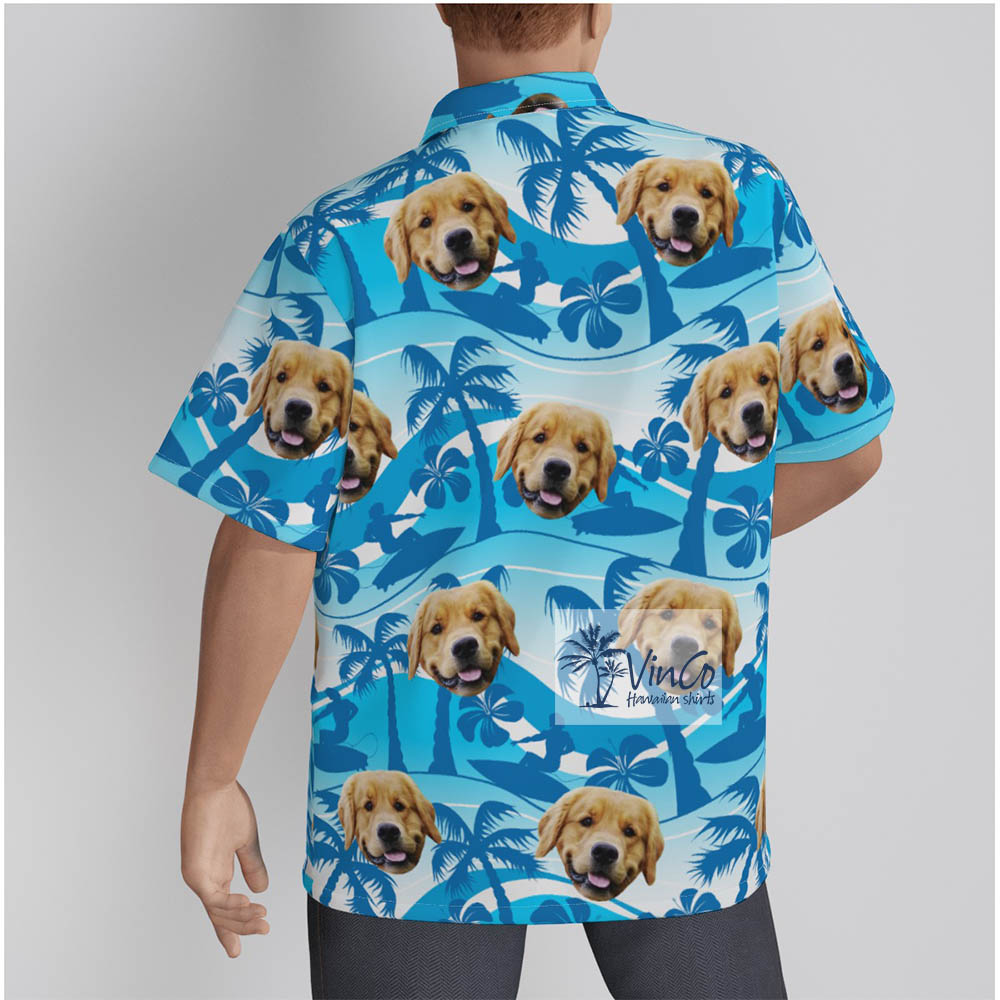 Blue Custom Dog Face Hawaiian Shirt For Beach Vacation