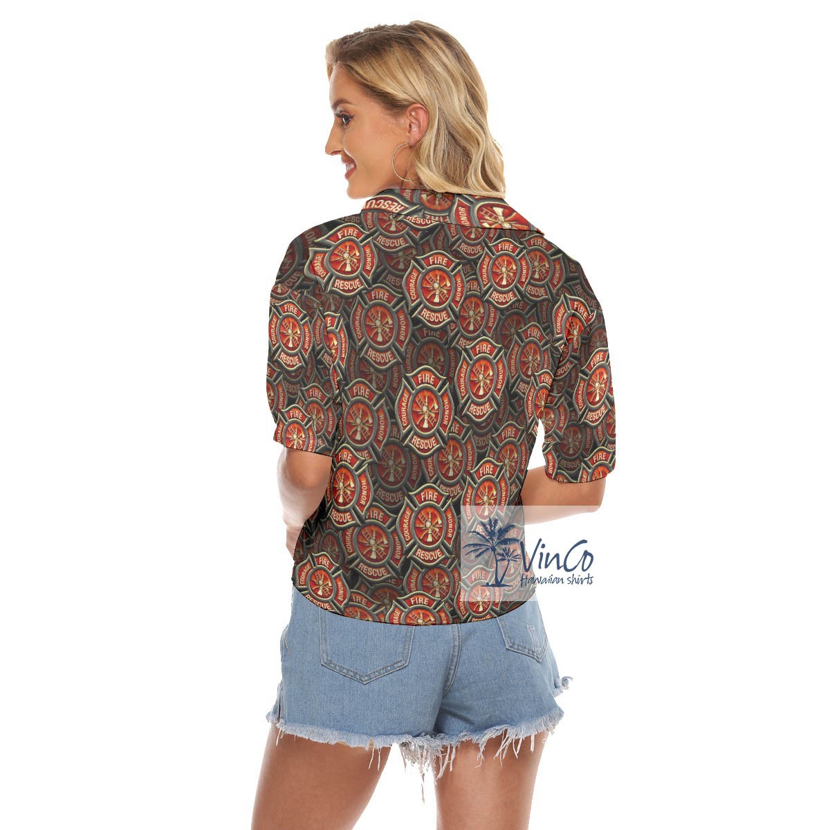 Fire Rescue Honor Courage Firefighter Hawaiian Cropped Shirt For Women
