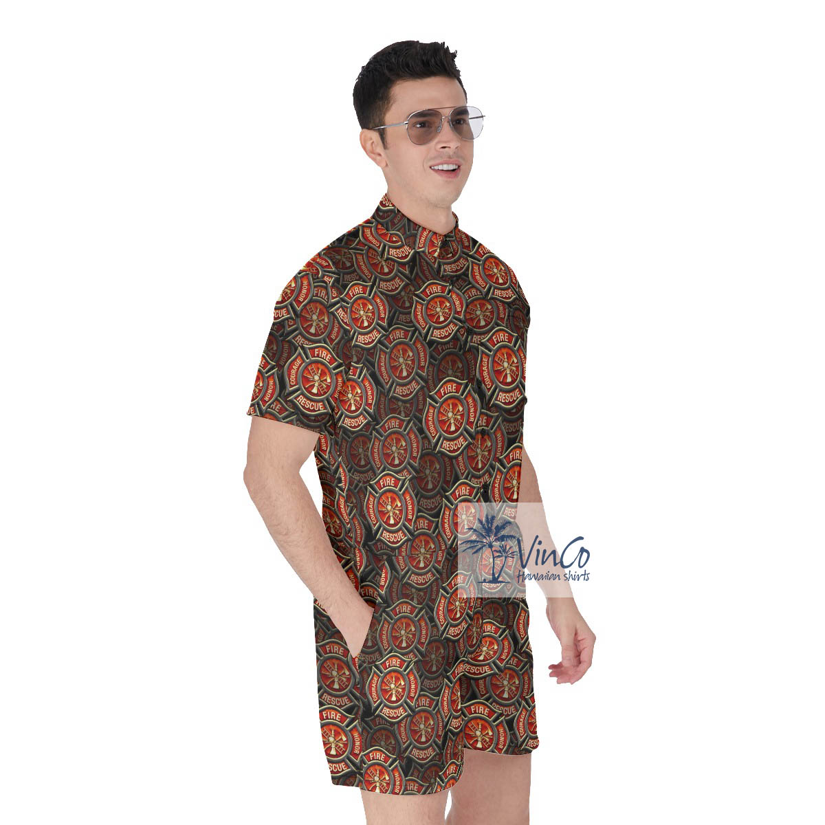 Cool Fire Honor Courage Firefighter Hawaiian Romper For Men