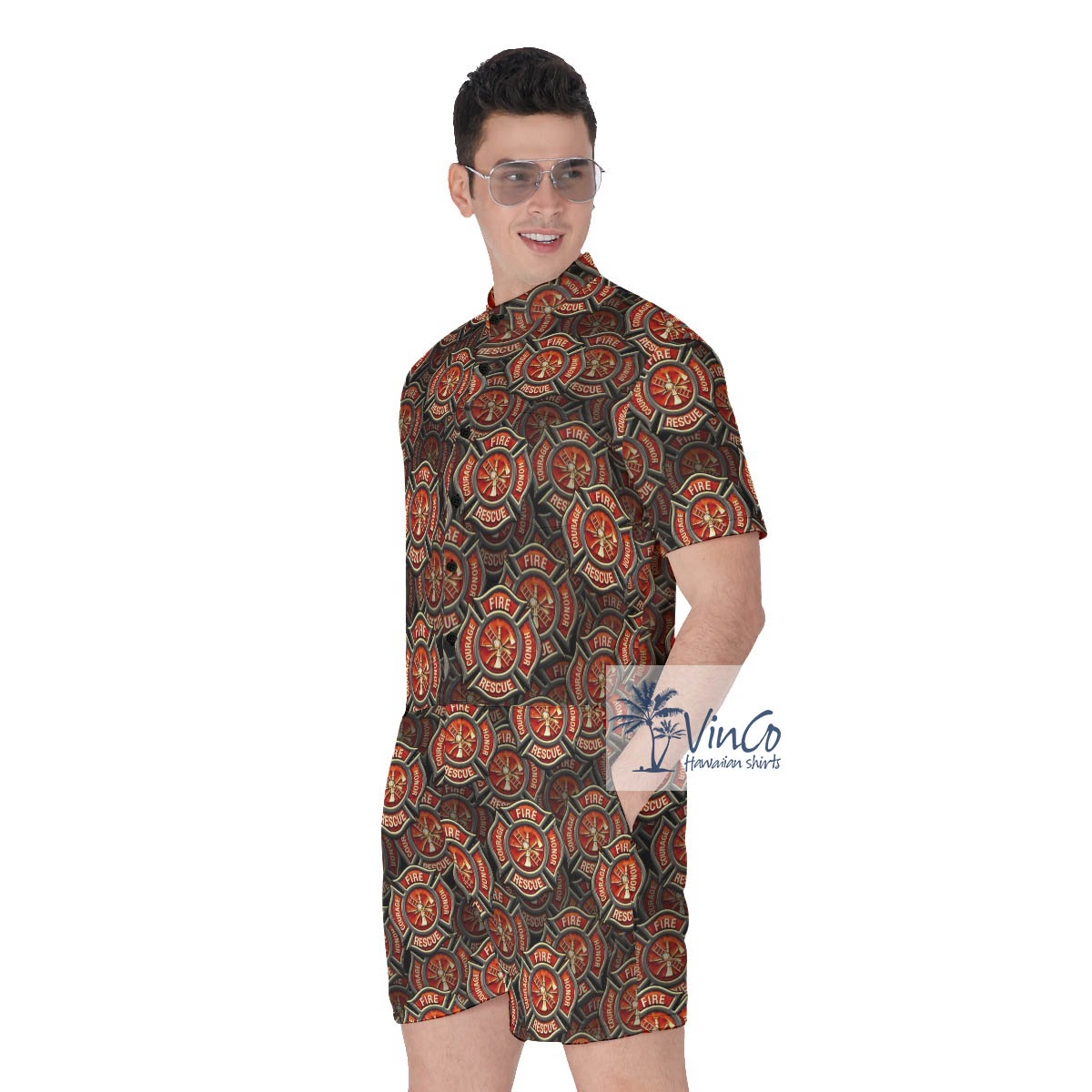 Cool Fire Honor Courage Firefighter Hawaiian Romper For Men