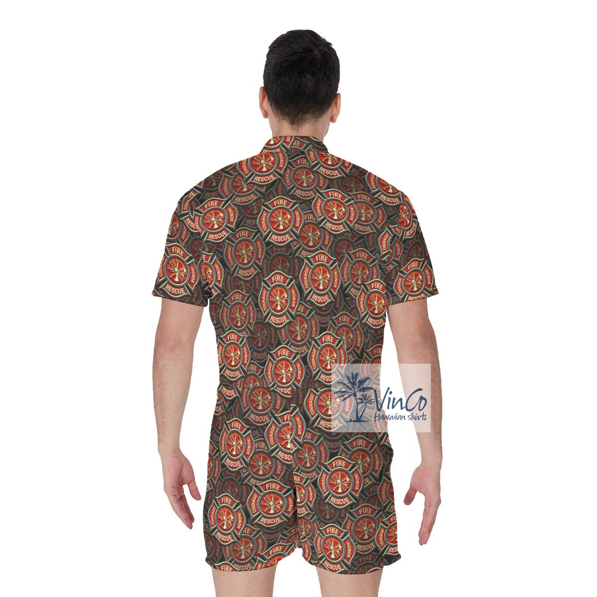 Cool Fire Honor Courage Firefighter Hawaiian Romper For Men