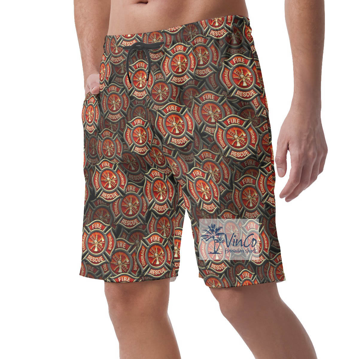 Cool Firefighter Courage Rescue Honor Hawaiian Beach Shorts For Men