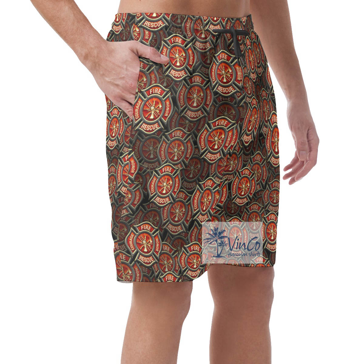 Cool Firefighter Courage Rescue Honor Hawaiian Beach Shorts For Men