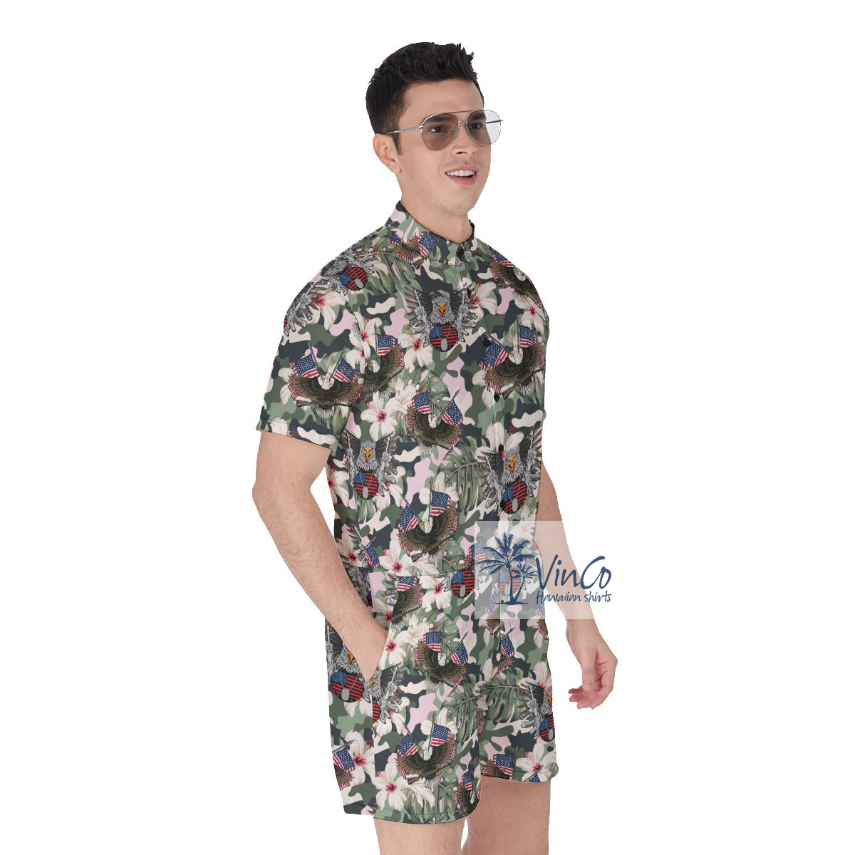 Cool American Eagle Gun Tactical Men's Hawaiian Romper