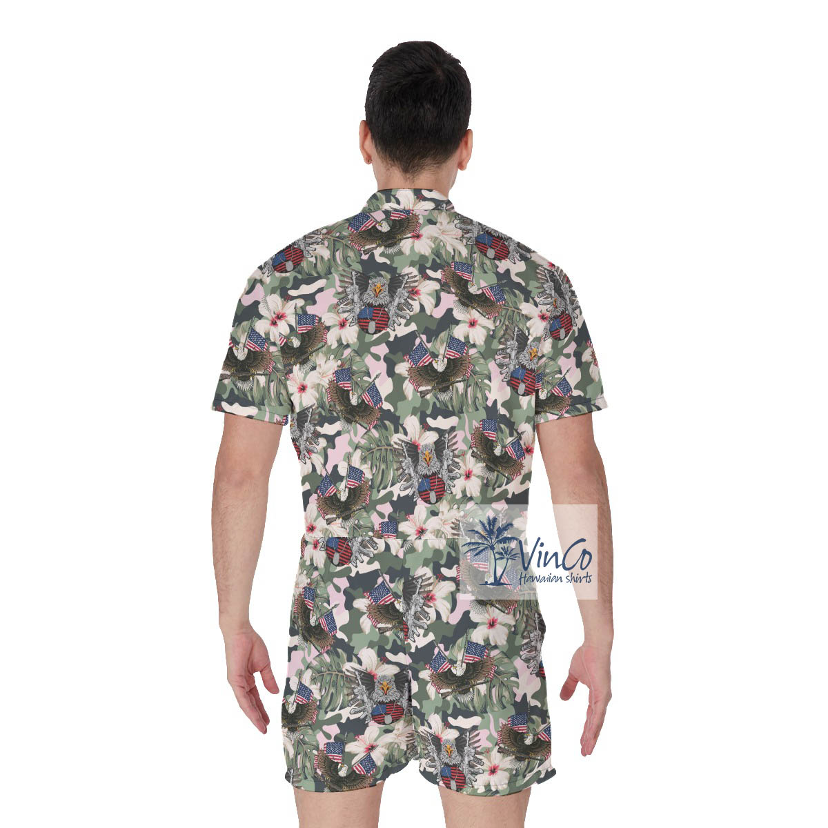 Cool American Eagle Gun Tactical Men's Hawaiian Romper