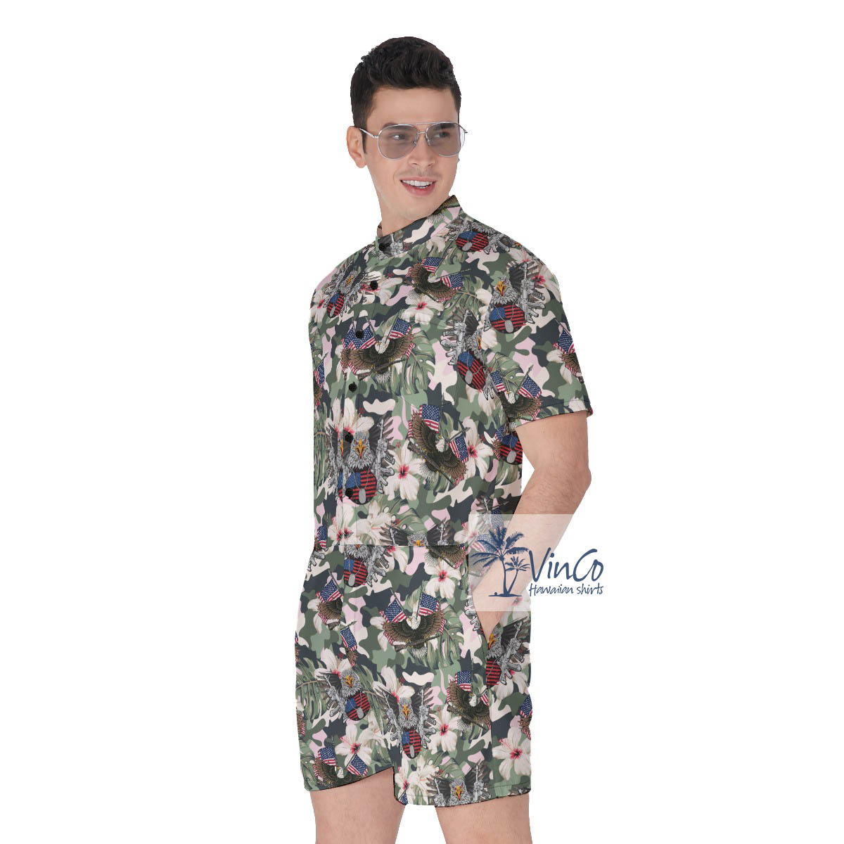 Cool American Eagle Gun Tactical Men's Hawaiian Romper
