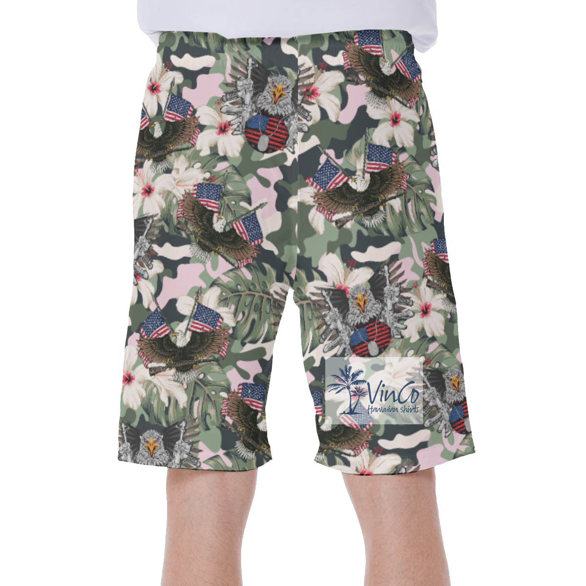 Cool American Eagle Gun Floral Army Hawaiian Swimwear For Men