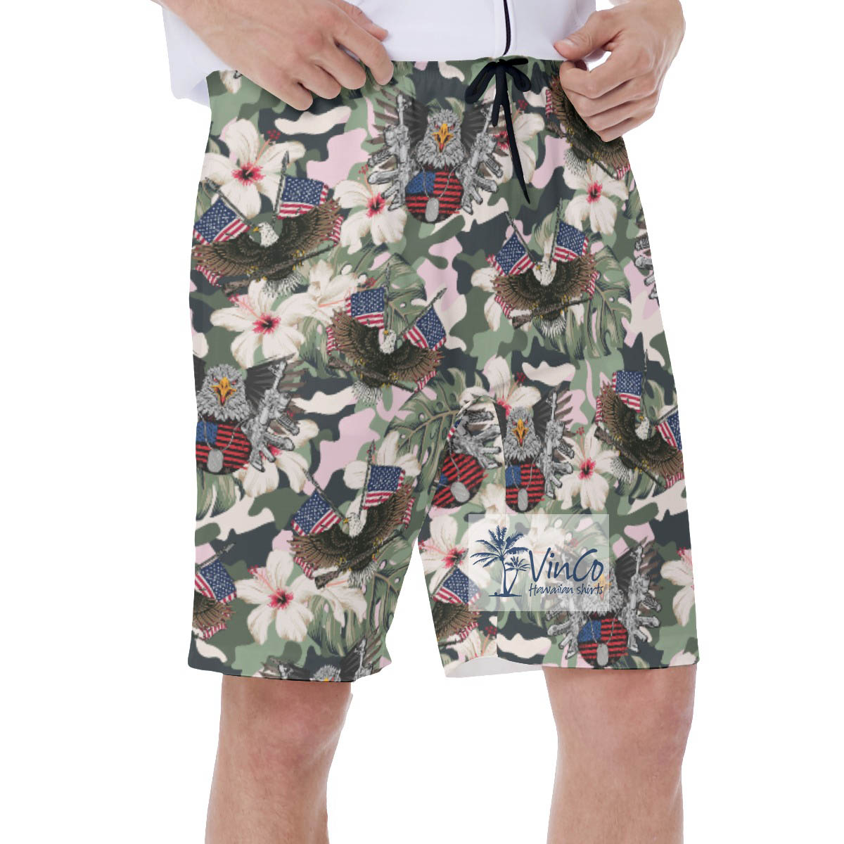 Cool American Eagle Gun Floral Army Hawaiian Swimwear For Men