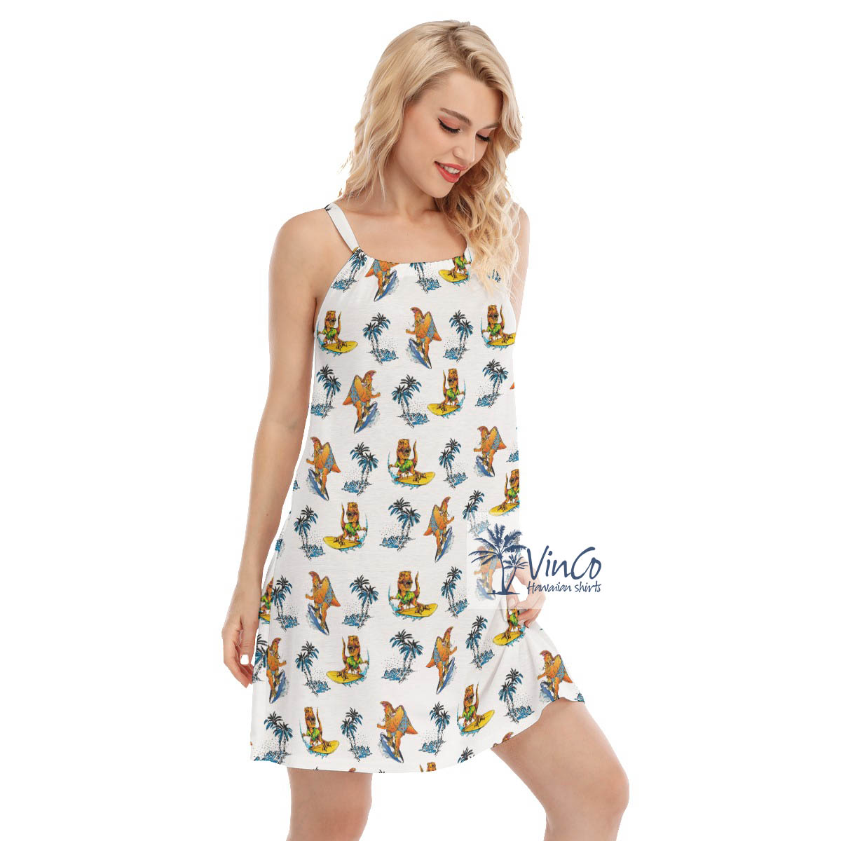 Cool Dinosaur Surfing Hawaiian Summer Dresses For Women