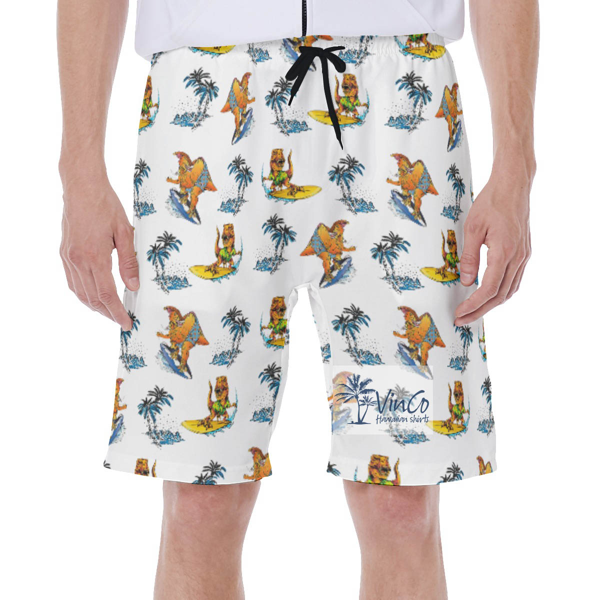 Funny Dinosaur Surfing Palm Tree Hawaiian Swimwear For Men - variant image 1