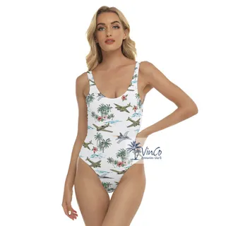 Sexy Tropical Hibiscus Airplanes Hawaiian Summer Swimsuit