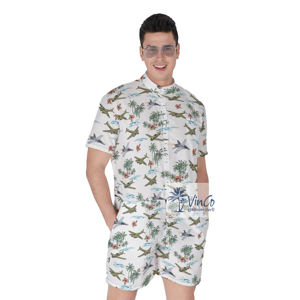Cool Bomber Planes Palm Tree Hawaiian Romper - variant image 1